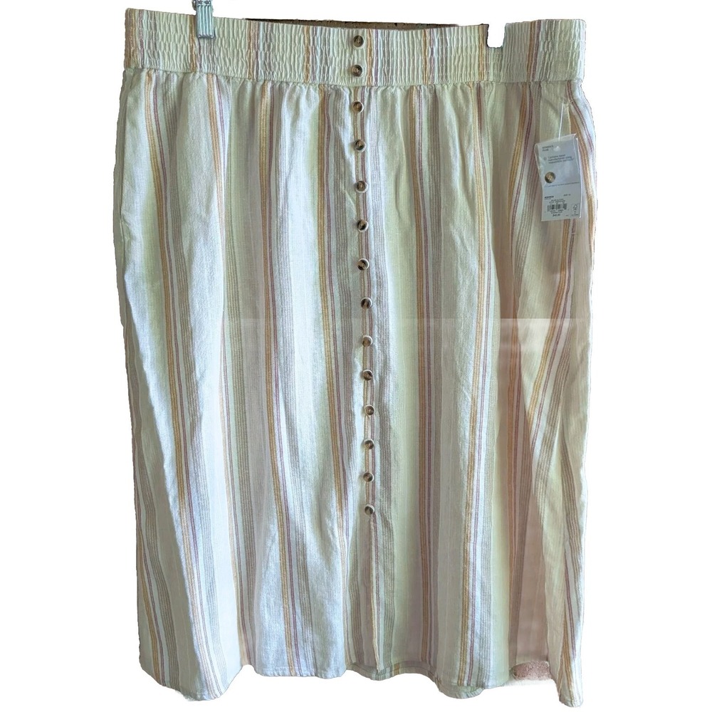 Sonoma Skirt Linen Blend Button Front Stripe 1X Flowing Boho Capsule Comfy New